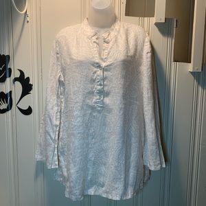 Nic + Zoe linen tunic white cream batik design M